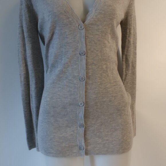 Women Scoop NYC Gray Melange 100% Cashmere Knit V-Neck Cardigan Sweater L - Picture 8 of 11